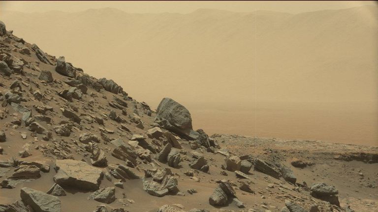 A striking sloping hillside on Mars captured by  the Curiosity rover. Pic: NASA/JPL-Caltech/MSSS 
