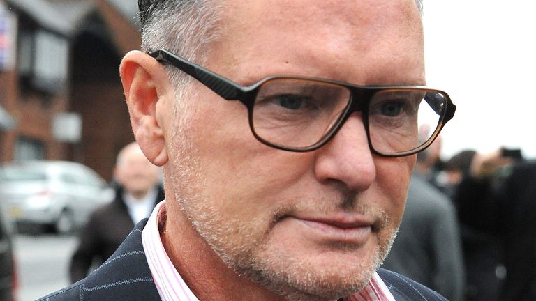 Paul Gascoigne arriving at court in Dudley