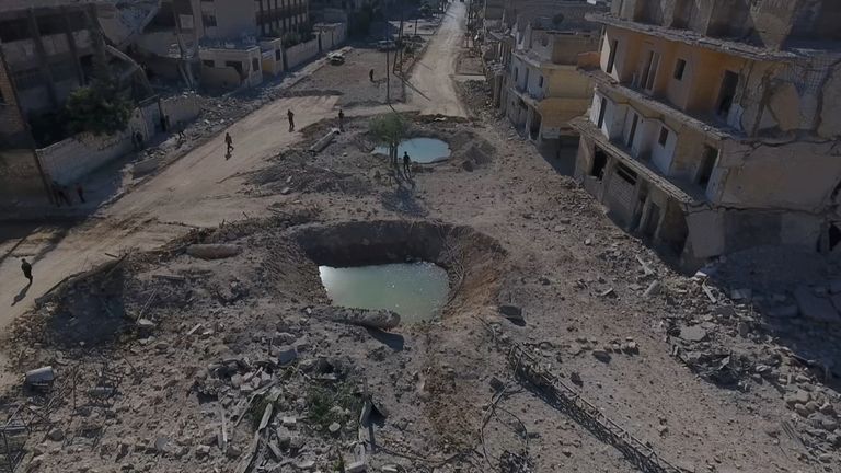Drone footage shows the damage in part of Aleppo 