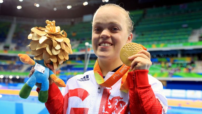 Great Britain's Ellie Simmonds with her Gold medal won in the Women's 200m Individual Medley - SM6 final at the Olympic Aquatics Stadium, Paralympics 2016
