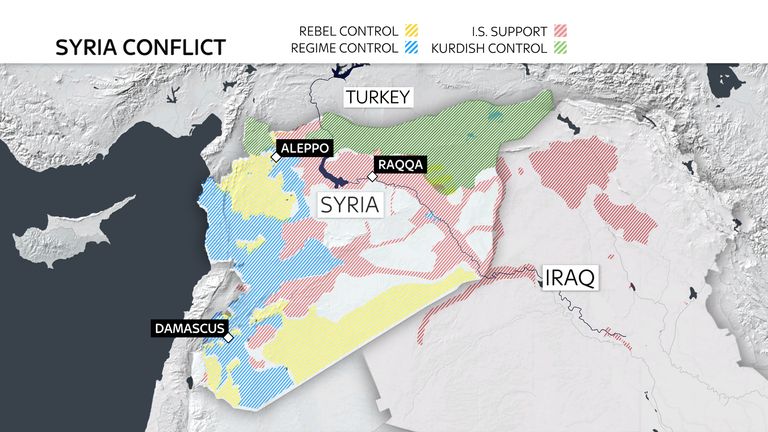 A map showing the latest areas of territorial control in Syria