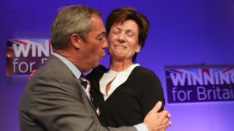 Nigel Farage embraces Diane James