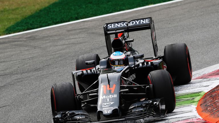 MONZA, ITALY - SEPTEMBER 04: Fernando Alonso of Spain driving the (14) McLaren Honda Formula 1 Team McLaren MP4-31 Honda RA616H Hybrid turbo on track durin