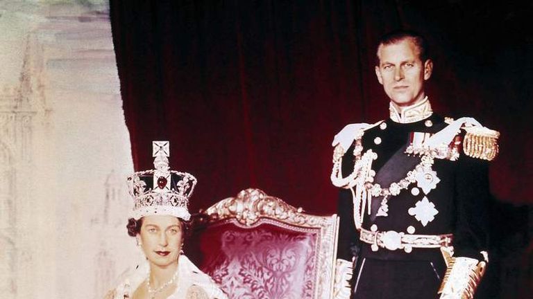 Queen Elizabeth II and Prince Philip pose on the Queen&#39;s Coronation Day