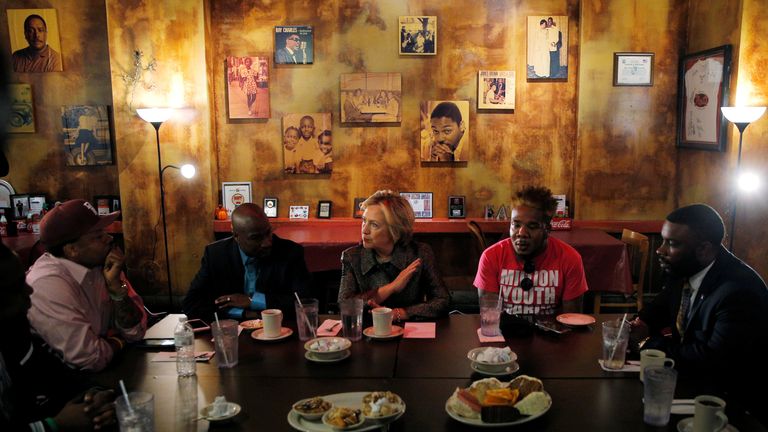 Hillary Clinton meets with leaders from the African American community in Charlotte, North Carolina
