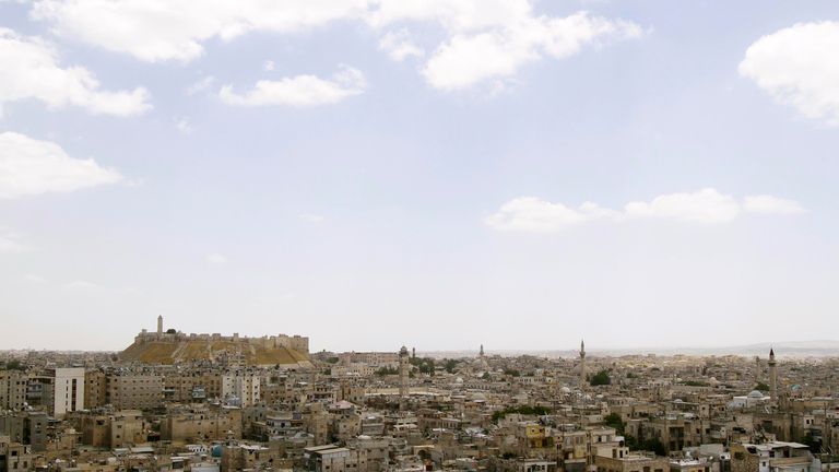 A view shows the skyline of the Syrian city of Aleppo 