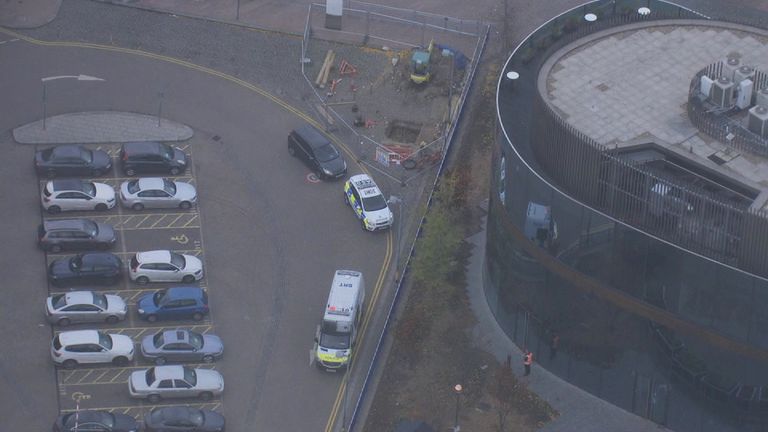 Aerial view of North Greenwich Tube Station, which has been shut by police following the discovery of a &#39;suspicious item&#39; on the Jubilee Line - Oct 20