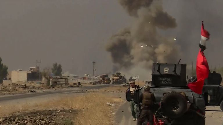 The aftermath of an Islamic State suicide attack on an Iraqi column