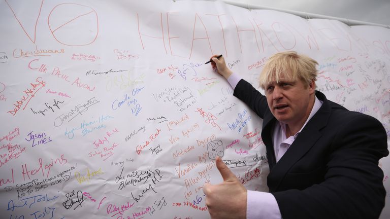 Boris Johnson attends a "No to Heathrow" expansion rally