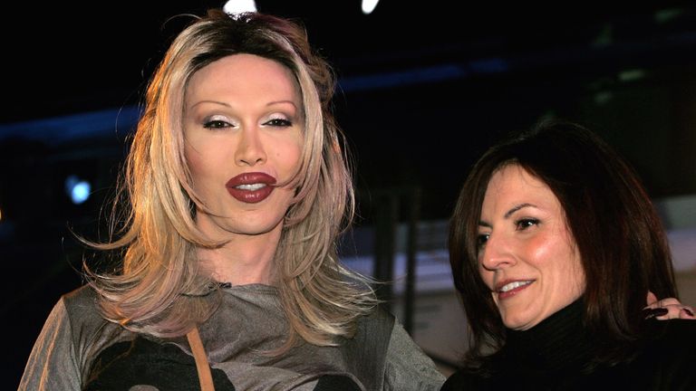 BOREHAMWOOD, UNITED KINGDOM - JANUARY 27: Pete Burns (L) is evicted in fifth place from the Celebrity Big Brother House on the night of the grand final at Elstree Studios on January 27, 2006 in Borehamwood, England. (Photo by Gareth Cattermole/Getty Images)