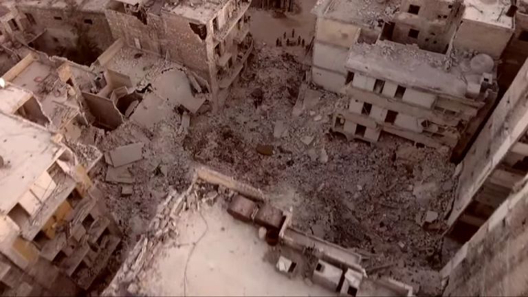 Drone footage shows destruction in Aleppo