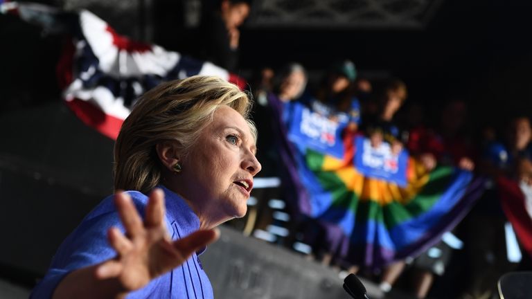 Hillary Clinton speaks at a &#39;Community in Unity&#39; rally in Wilton Manors, Florida, on Sunday