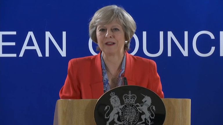 Theresa May addresses press at European Council