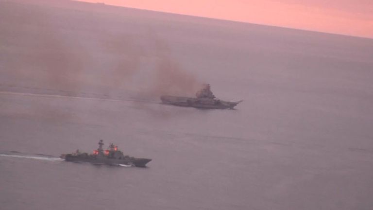 Norwegian Navy footage of a fleet of Russian warships taken by a surveillance aircraft in international waters off the Norwegian coast