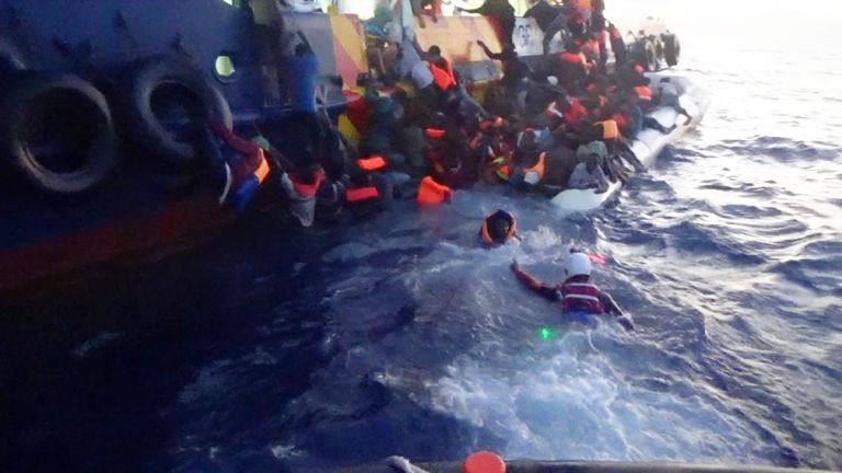Sky News Europe Correspondent Mark Stone witnesses the extraordinary rescue of hundreds of migrants off Libya&#39;s coast.
