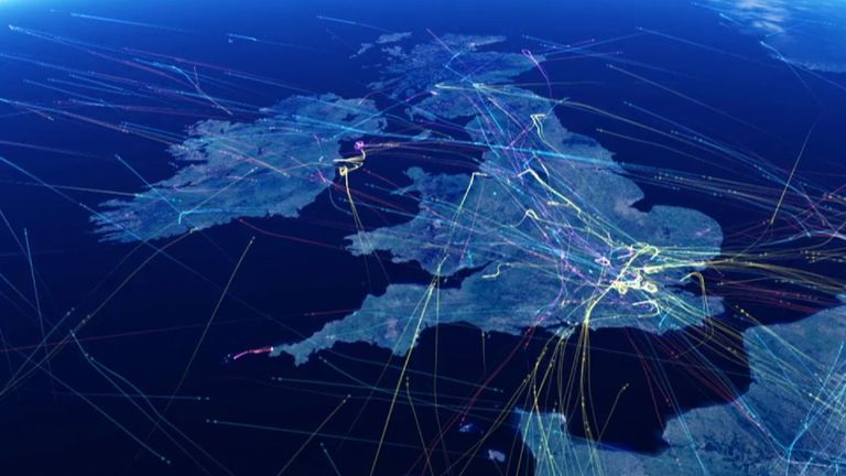 Map showing UK flight paths