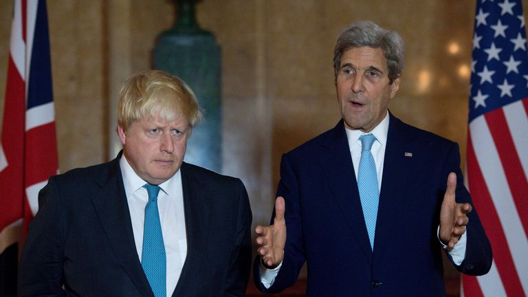Boris Johnson and John Kerry speak following crisis talks in London