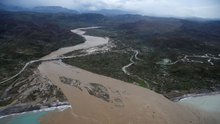 A flooded river in Jeremie, Haiti