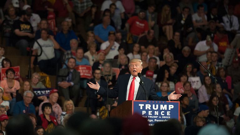 Donald Trump speaking at a rally in Ambridge, Pennsylvania