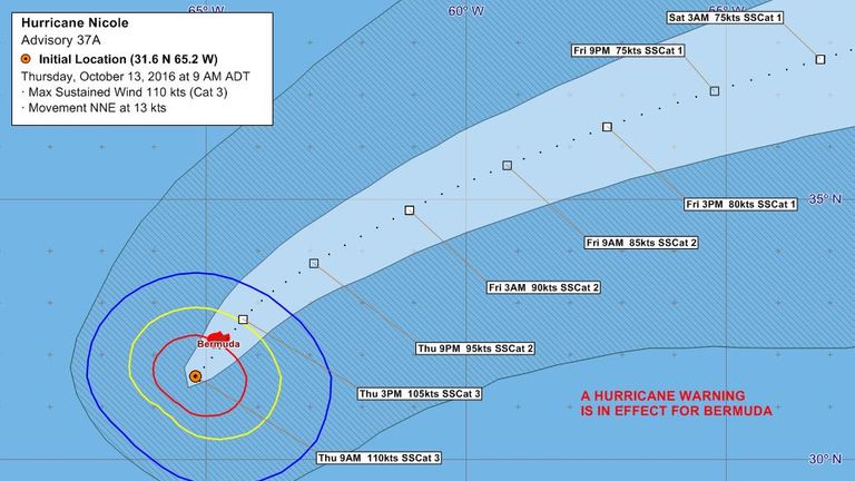 She is expected to hit Bermuda later on Thursday. Pic: Bermuda Weather Service