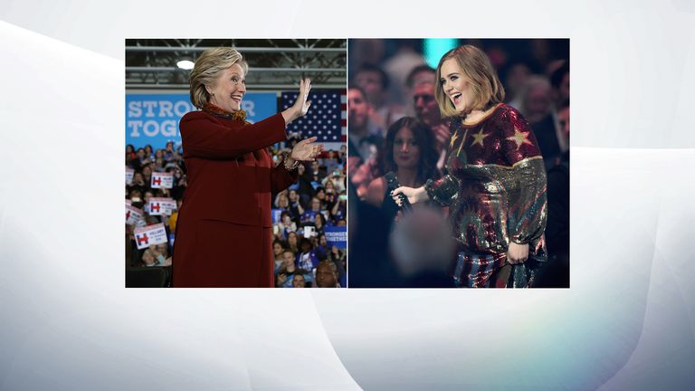 Hillary Clinton (L) and Adele 