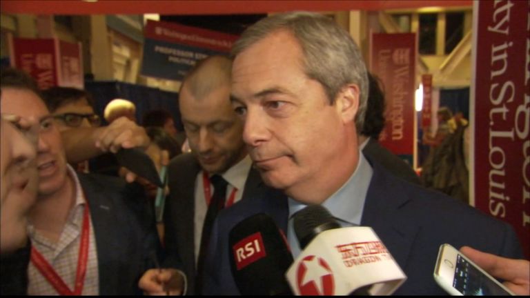 Nigel Farage reacts to the second US presidential debate
