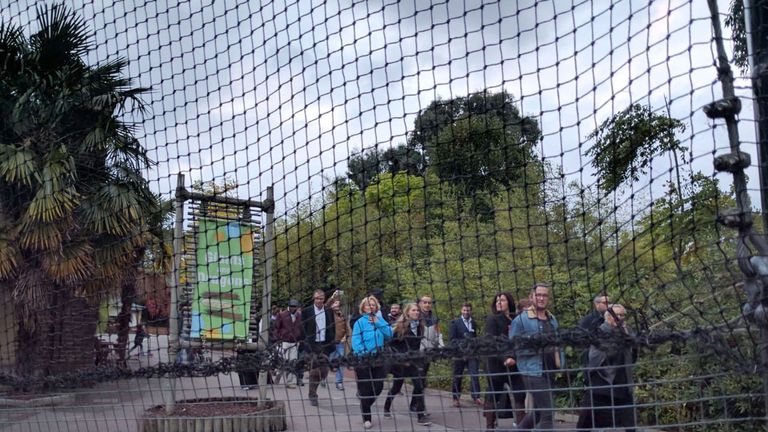 Staff lead people from a building at London Zoo after a gorilla escaped from its enclosure Pic: Dr Jonathan T Mall/Neuro-flash.com    