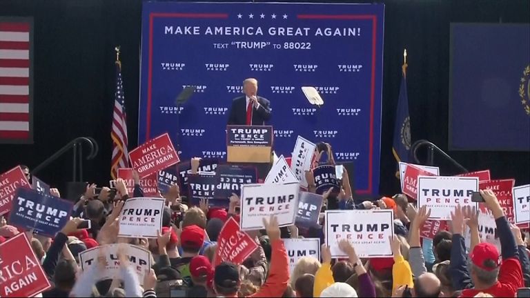 Donald Trump speaking at a rally in New Hampshire