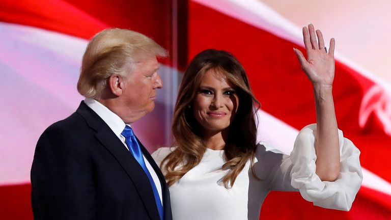 Melania Trump stands with her husband Republican U.S. presidential candidate Donald Trump at the Republican National Convention in Cleveland, Ohio, U.S. July 18, 2016. REUTERS/Mark Kauzlarich/File Photo