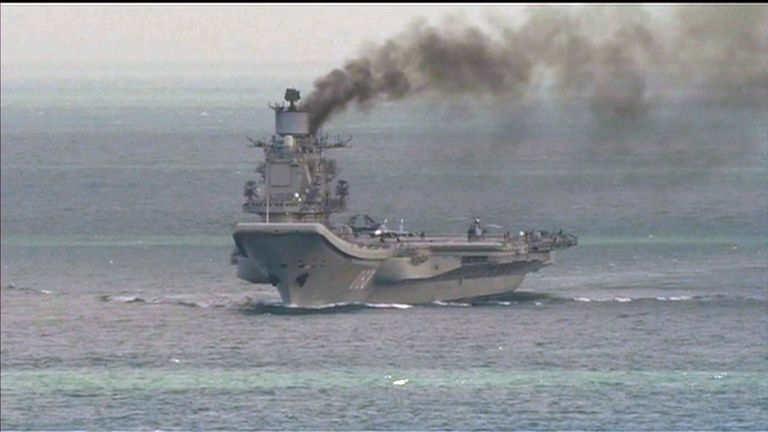 The Russian carrier Admiral Kuznetsov in the English Channel