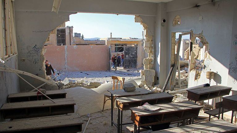 Aftermath of school bombing in Idlib, Syria