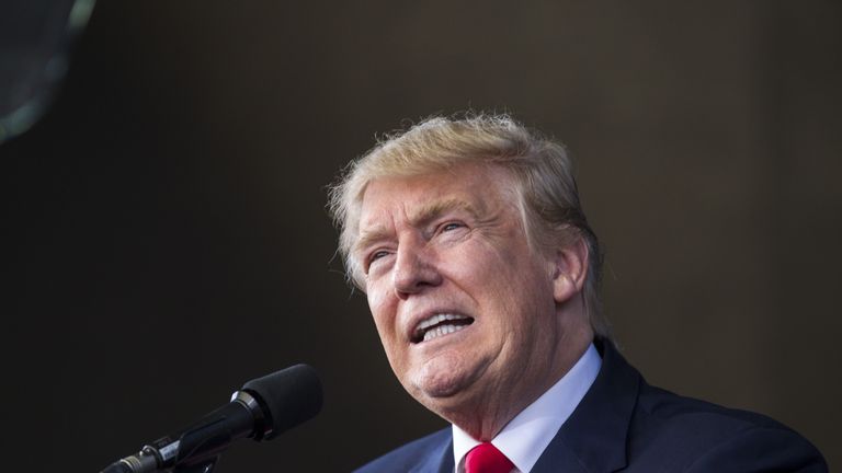 Republican presidential nominee Donald Trump speaks during a rally in St Augustine, Florida.

