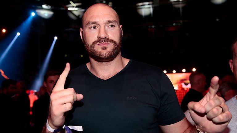 Tyson Fury before the match Kubrat Pulev and Dereck Chisora during Heavyweight European Championship at Barclaycard Arena on May 7, 2016 in Hamburg,