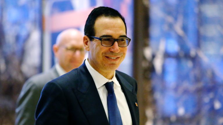Adviser Steven Mnuchin arrives at Trump Tower for meetings with US President-elect Donald Trump
