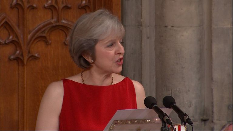 Theresa May speaking at the Guildhall in the City of London