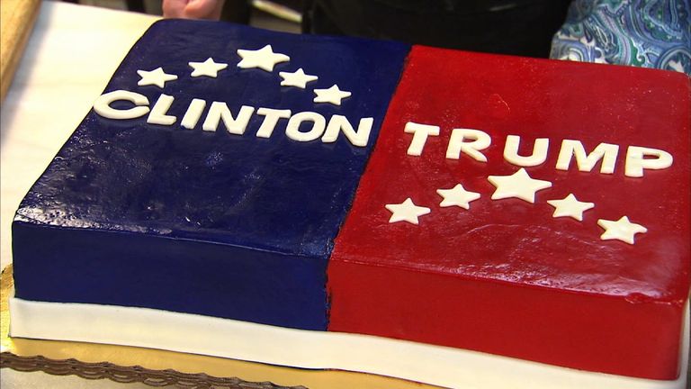 The Clinton/Trump cake commissioned by Sky News - before it was offered to residents in Florida 