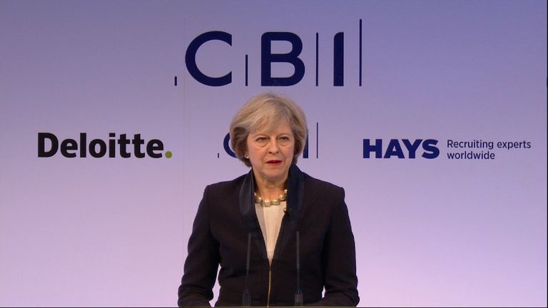 Theresa May speaking to the CBI for the first time as Prime Minister