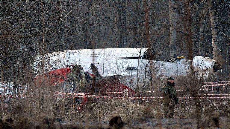 The wreckage of a Polish government Tupolev Tu-154 aircraft which crashed on April 10 near Smolensk airport.