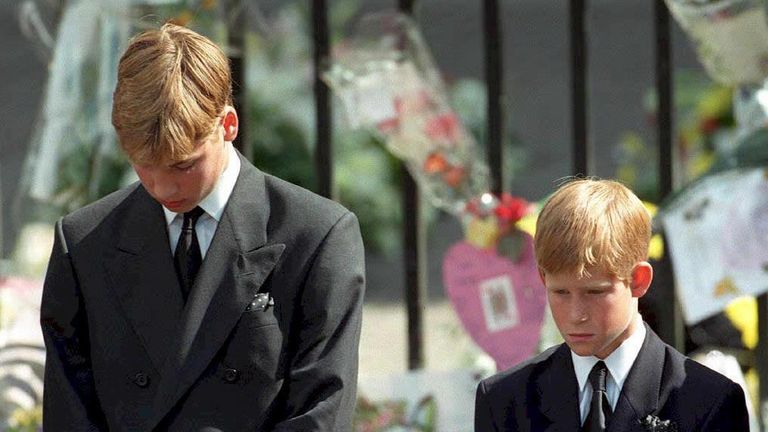 Prince William and Prince Harry at Lady Diana's funeral