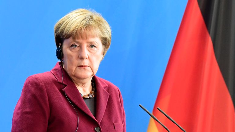 German Chancellor Angela Merkel gives a news conference with Malta's Prime Minister (not in picture) in Berlin on November 29, 2016. / AFP / TOBIAS SCHWARZ (Photo credit should read TOBIAS SCHWARZ/AFP/Getty Images)

