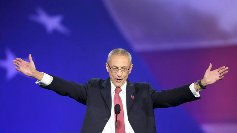 Hillary Clinton's campaign chairman John Podesta addresses supporters 