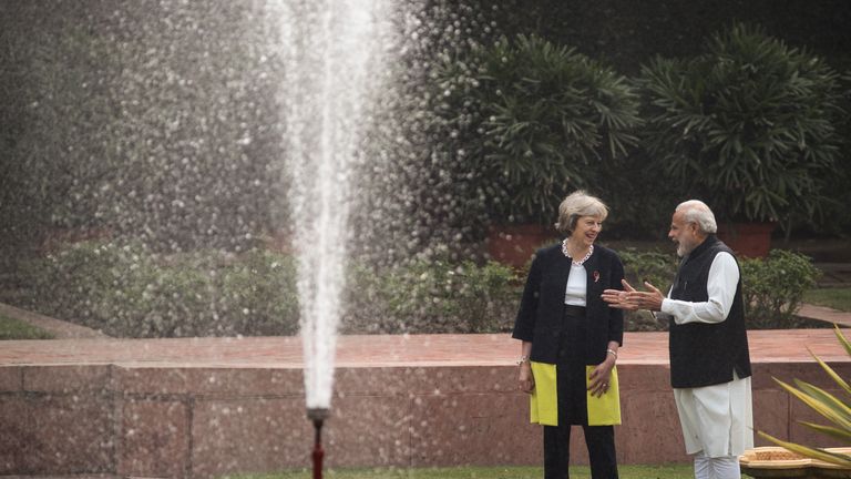 Theresa May with Narenda Modi during her three-day visit to India
