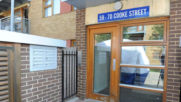  The entrance to Stephen Port&#39;s flat in Barking, east London