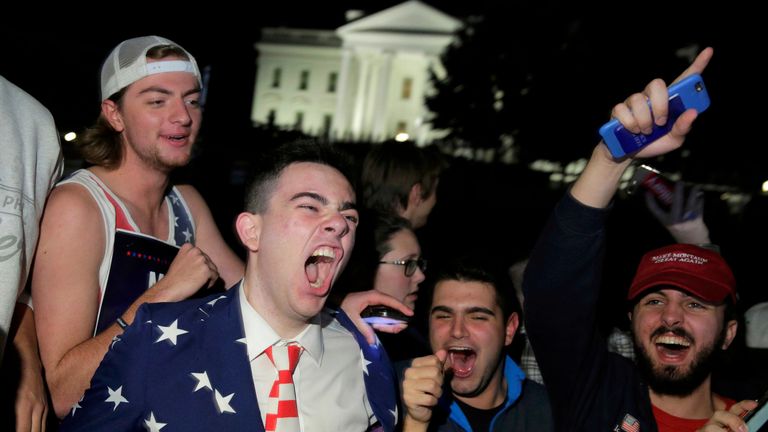 Supporters of U.S. Republican presidential candidate Donald Trump rally in front of the White House in Washington