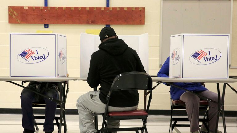People vote in the U.S. presidential election in Dumfries, Virginia