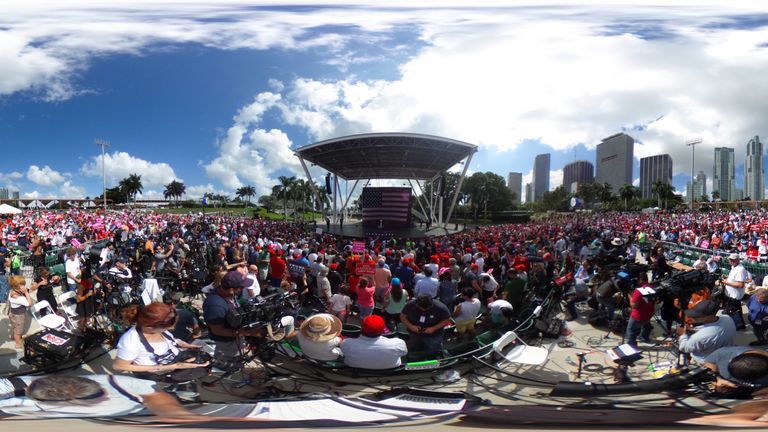 A large crowd gathers to watch Donald Trump in Miami