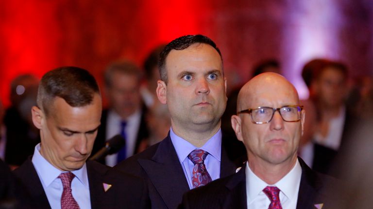 RTX2CPIR4 May. 2016New York, UNITED STATESRepublican U.S. presidential candidate Donald Trump's campaign staff members, including (L-R) campaign manager Corey Lewandowski, senior advisor Dan Scavino and National Political Director Michael Glassner, watch on television as rival candidate Senator Ted Cruz drops out of the race for the 2016 Republican presidential nomination following the results of the Indiana state primary, at Trump Tower in Manhattan, New York, U.S., May 3, 2016. REUTERS/Lucas J