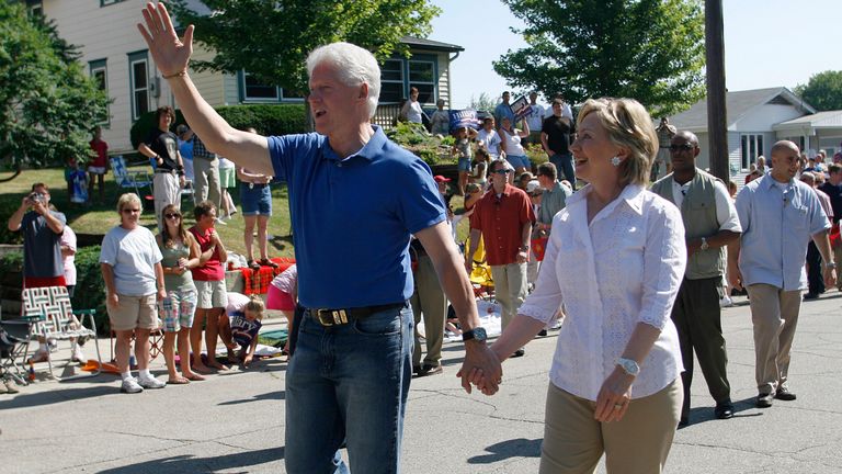 The Clintons during a 4th of July parade in Clear Lake, Iowa, in 2007