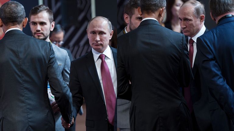 A frosty meeting between Putin and Obama at the APEC summit in Lima in November, 2016