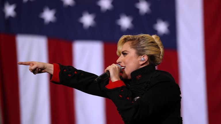 Gaga addressed a youthful crowd at a midnight rally just hours before the first polls open